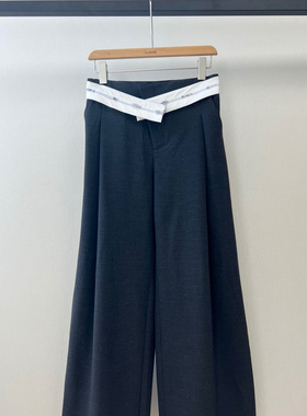 小众设计 25秋 通勤时髦 字母磁吸扣翻折腰捏褶显瘦直筒休闲西裤