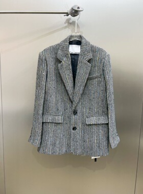 小众设计 23冬 博主同款 高级感彩色人字纹混纺廓形羊毛西装外套