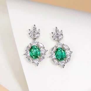 【碧玺芳华】小众轻奢祖母绿色满钻耳钉 925银针时尚百搭耳环饰品