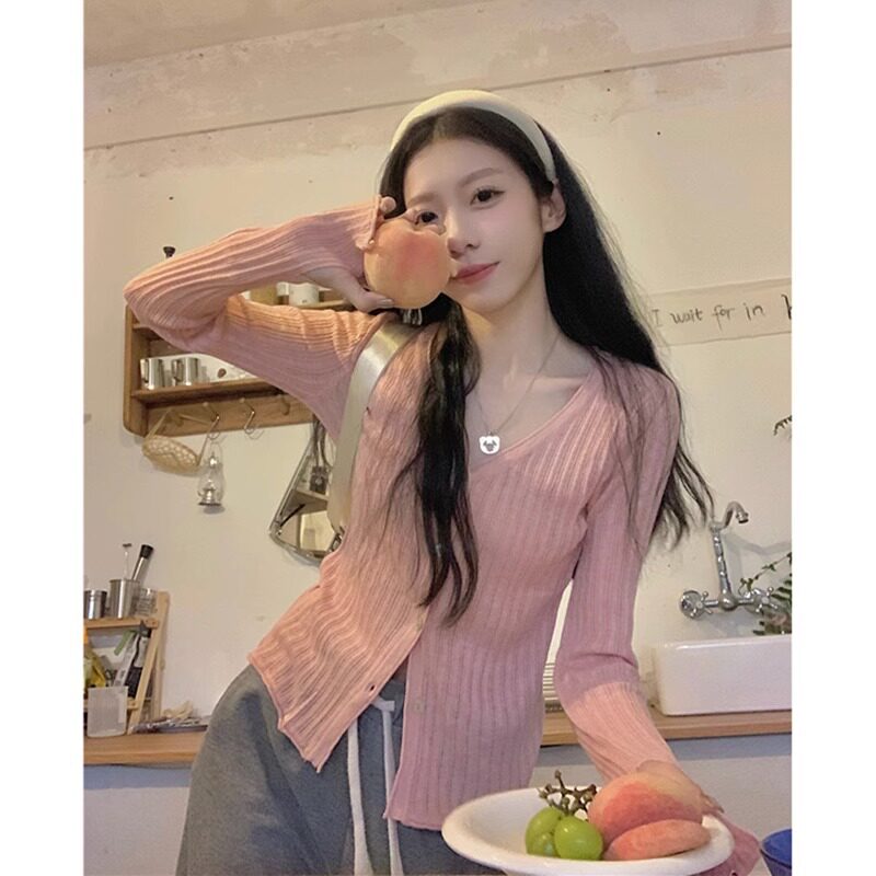 薄款黑色罩衫女装秋季修身显瘦针织衫设计感温柔百搭开衫外套