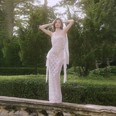 泰风设计感人鱼姬重工亮片钉珠高腰长裙挂脖礼服高级露背连衣裙