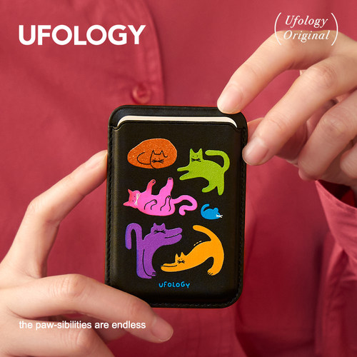 Ufology原创设计磁吸手机卡包适用苹果magsafe卡套插画猫咪黑色