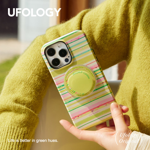 Ufology原创磁吸春天适用iPhone15promax手机壳14pro苹果13条纹12全包17二合一菲林16promax新款条纹高级支架