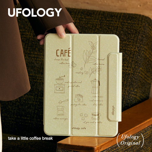 Ufology原创适用ipadproair4/5保护壳2020平板mini6保护套air4磁吸18咖啡插画2021全包7/8/9/10代2022笔槽