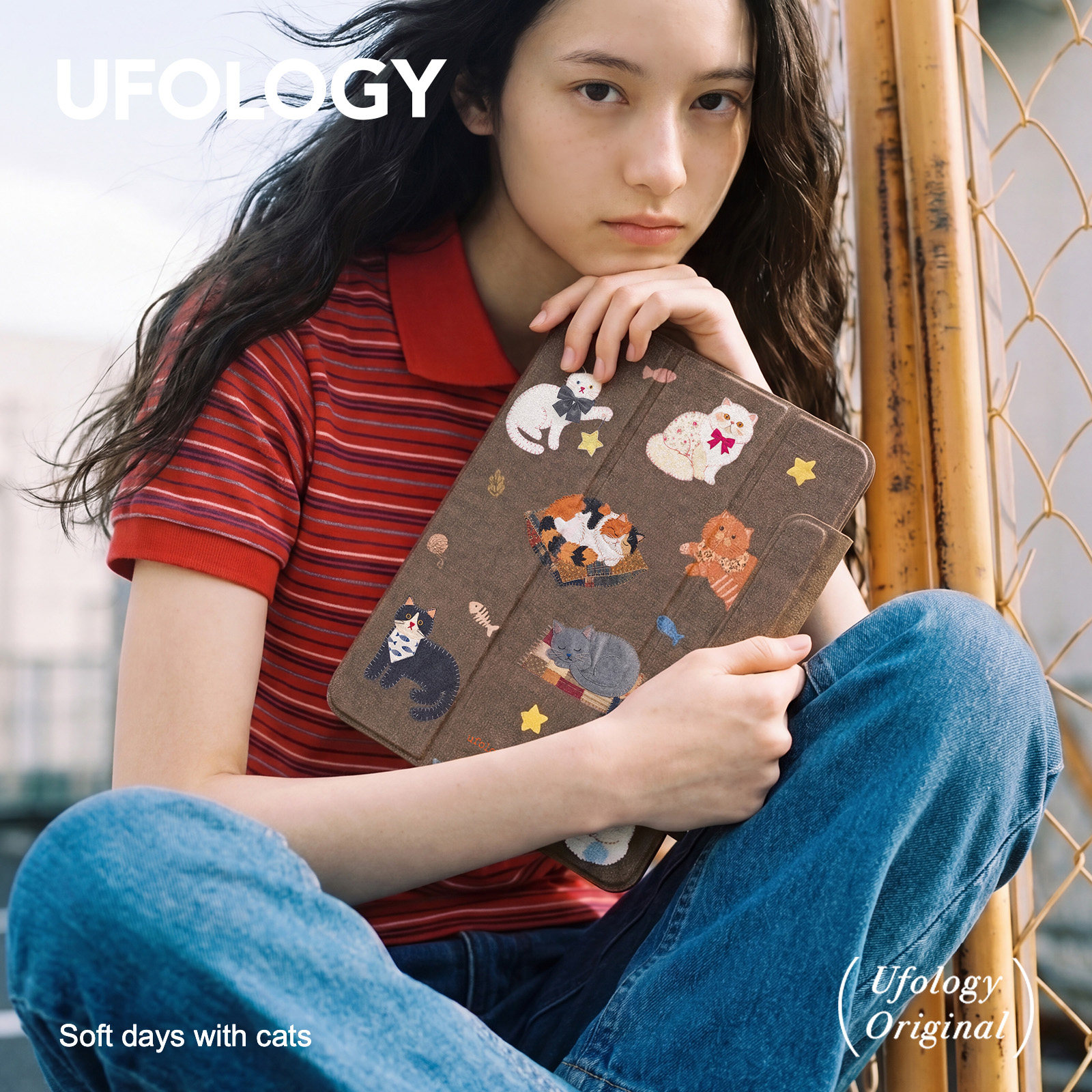 Ufology原创适用ipadair4/5/6/7保护壳pro11寸平板mini6/7保护套磁吸全包笔槽13寸苹果8/9/10/11代布艺猫
