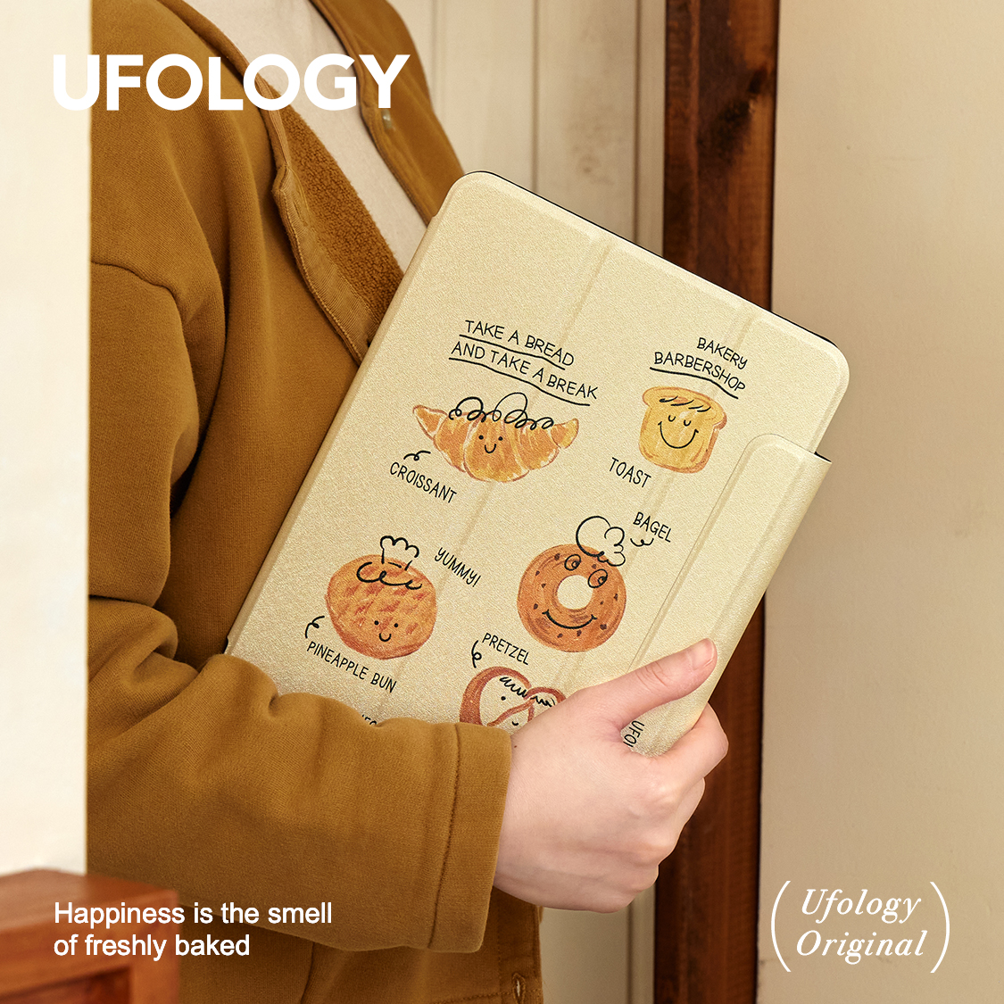 Ufology原创适用ipadair6保护壳air5平板mini6保护套air4咖啡7/8/9/10/11代pro11寸air7笔槽2024面包2022手绘