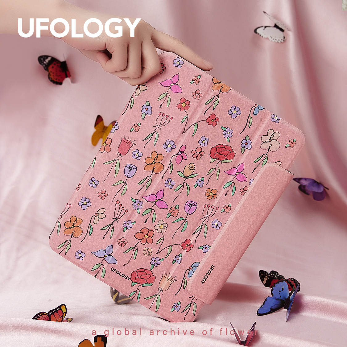 Ufology原创粉色碎花朵ipadair4/5保护套ipadpro2020壳2021双面2022磁吸平板壳mini6条纹9代春air3春天ipad10 3C数码配件 平板电脑保护套/壳 原图主图