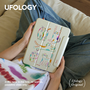 Ufology原创适用2024ipadair6保护套pro11寸平板mini6保护壳air4 5磁吸2022全包air3笔槽苹果10代9代插画猫咪