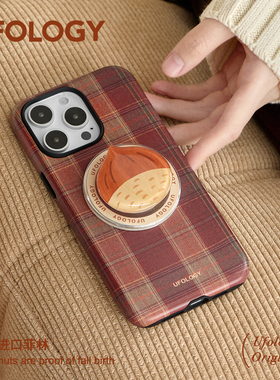 Ufology原创磁吸韩国进口菲林适用iPhone16promax手机壳15pro苹果14格纹13全包12新款二合一11高级新款栗子