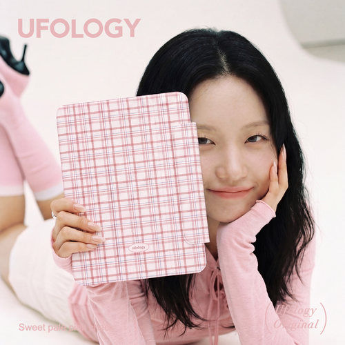 Ufology原创适用ipadair4/5/6/7/8保护壳pro11寸平板mini6/7保护套磁吸全包笔槽13寸苹果8/9/10/11代粉色格纹