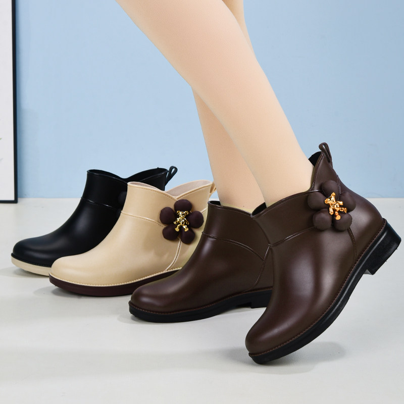 花朵装饰短筒雨鞋女防水防滑耐油耐酸碱加绒保暖胶鞋时尚外穿水鞋,居家日用,雨鞋/雨靴,淘宝优惠券,粉丝福利购,淘宝优惠卷