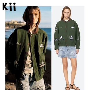 Kii美国购 Sea New York灯芯绒衣领鱼船刺绣棒球工装夹克外套女