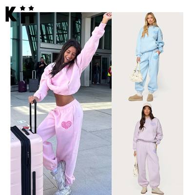 Kii部分现货美国Edikted 马卡龙色泡泡印花刺绣连帽卫衣束口卫裤