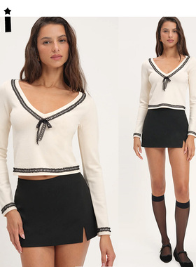 Kii正品现货For Love&Lemons 小众新款心领长袖针织上衣毛衣Greta