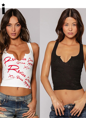 Kii正品代购美国Revice Denim棉质短款大圆领修身背心吊带上衣女