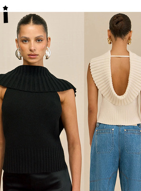 Kii正品现货Cult Gaia新款羊毛混纺无袖毛衣上衣高颈围脖露背CHEN