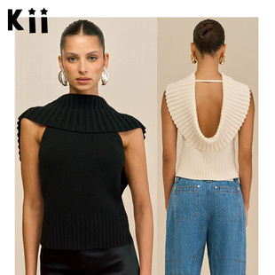 羊毛混纺无袖 Gaia新款 毛衣上衣高颈围脖露背CHEN 现货Cult Kii正品