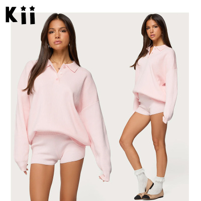 Edikted长袖针织Polo衫短裤套装