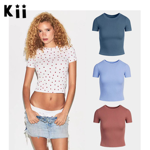 Kii美国正品Skims卡戴珊25新款草莓印花螺纹修身圆领短袖T恤上衣