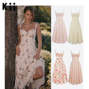 Kii部分现货House of CB优雅百搭花卉印花束腰中长连衣裙Rosalee