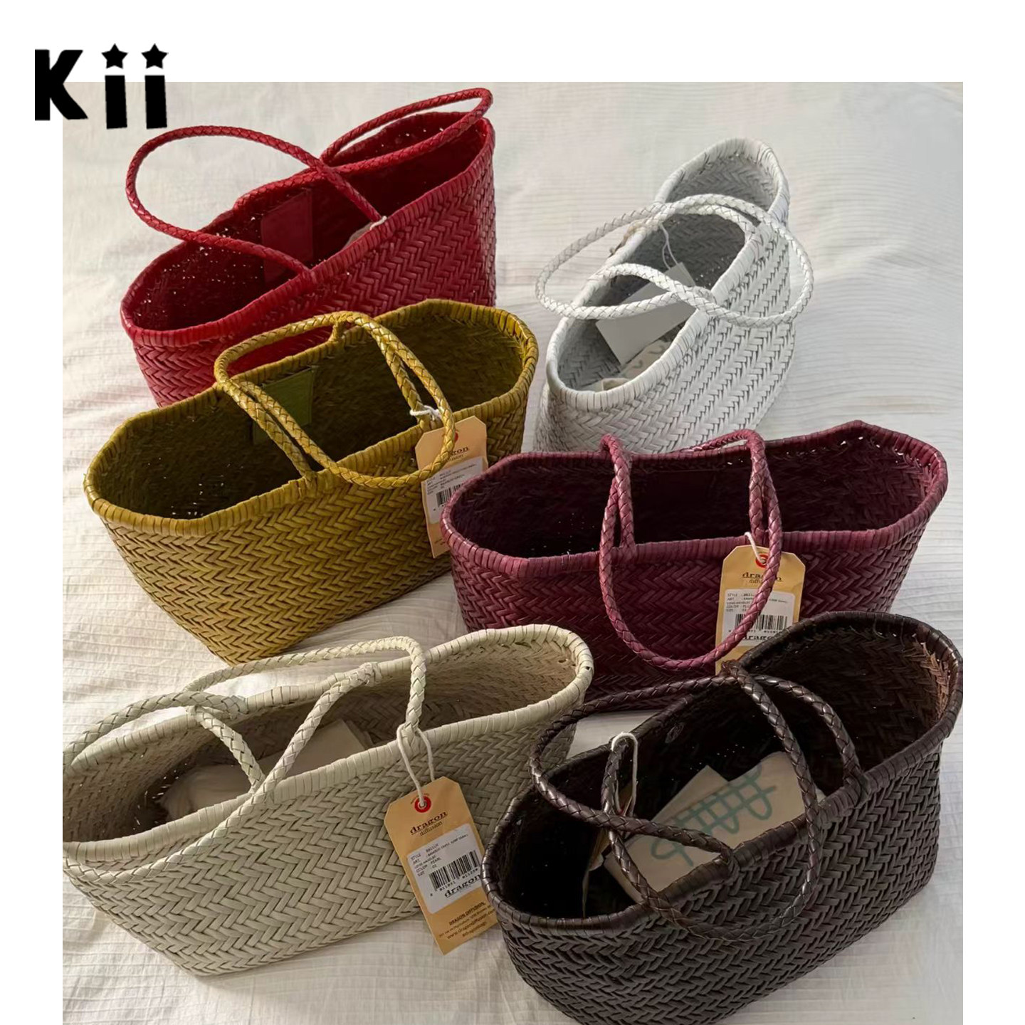 Kii正品现货Dragon Diffusion 手工编织牛皮包 菜篮子 手提包
