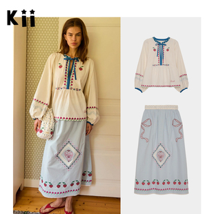 Kii买手店现货Sissel Edelbo刺绣宽松衬衫Falka 蓝色半身裙Louise