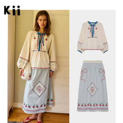 Kii买手店现货Sissel Edelbo刺绣宽松衬衫Falka 蓝色半身裙Louise