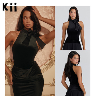 新黑色丝绒连体衣可拆卸蝴蝶结上衣Blair Kii少量现货House