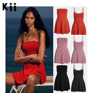 Kii美国正品 Skims 抹胸无袖迷你裙25新款短裙方领细吊带连衣裙