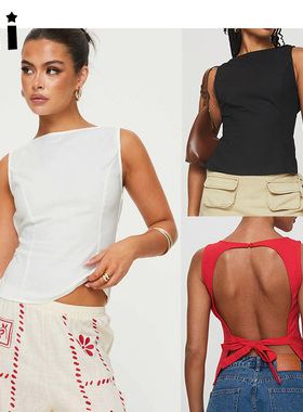 Kii部分现货正品Princess Polly 白色Lilitina露背亚麻混纺上衣