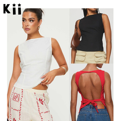 PrincessPolly露背亚麻混纺上衣