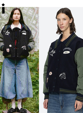 Kii美国现货Sea Nen York羊毛针织拼接刺绣飞行员夹克外套Hester