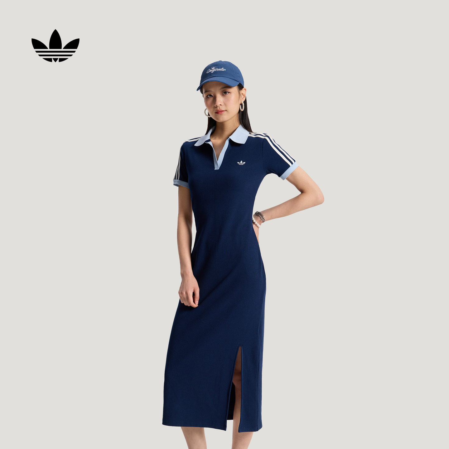 休闲百搭修身运动POLO领连衣裙长裙女装新款adidas阿迪达斯三叶草