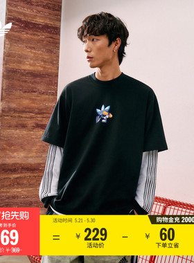 经典纯棉印花上衣圆领短袖T恤男装夏季adidas阿迪达斯三叶草