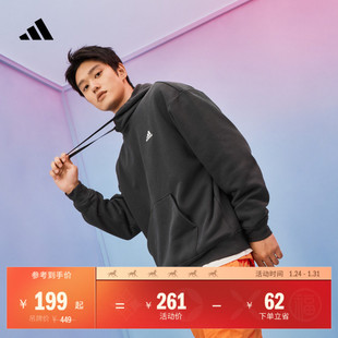 情侣款加绒加厚宽松连帽卫衣套头衫男女秋季adidas阿迪达斯轻运动