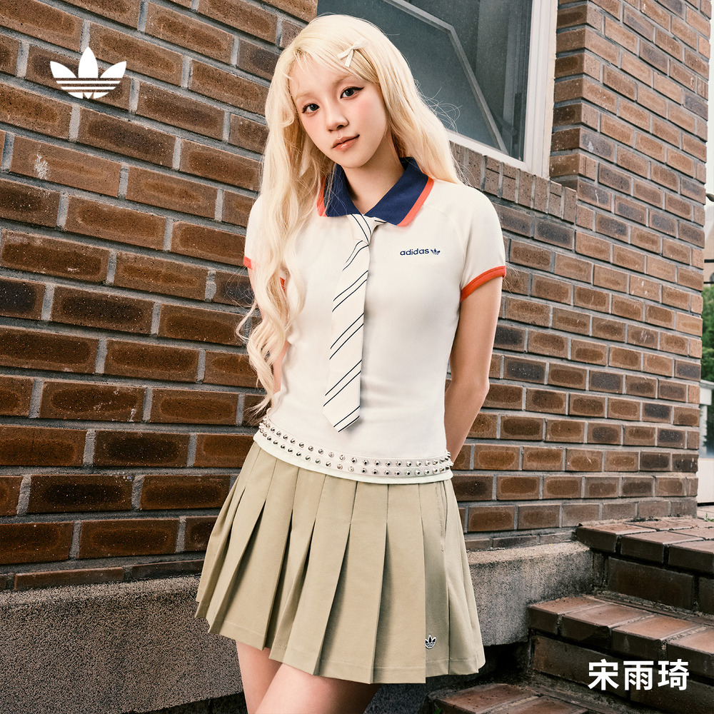 宋雨琦同款运动修身上衣短袖POLO衫女装夏季adidas阿迪达斯三叶草