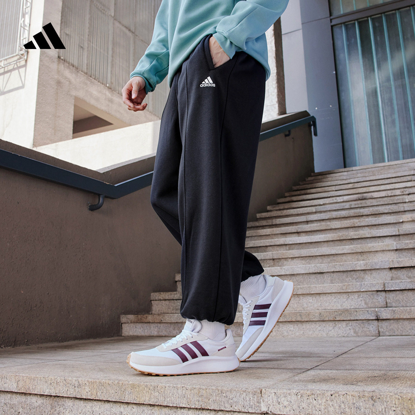 休闲加绒加厚束脚运动裤男女秋季adidas阿迪达斯官方轻运动JM9117
