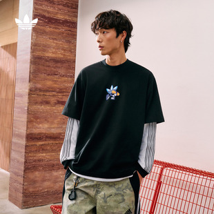 经典纯棉印花上衣圆领短袖T恤男装夏季adidas阿迪达斯三叶草