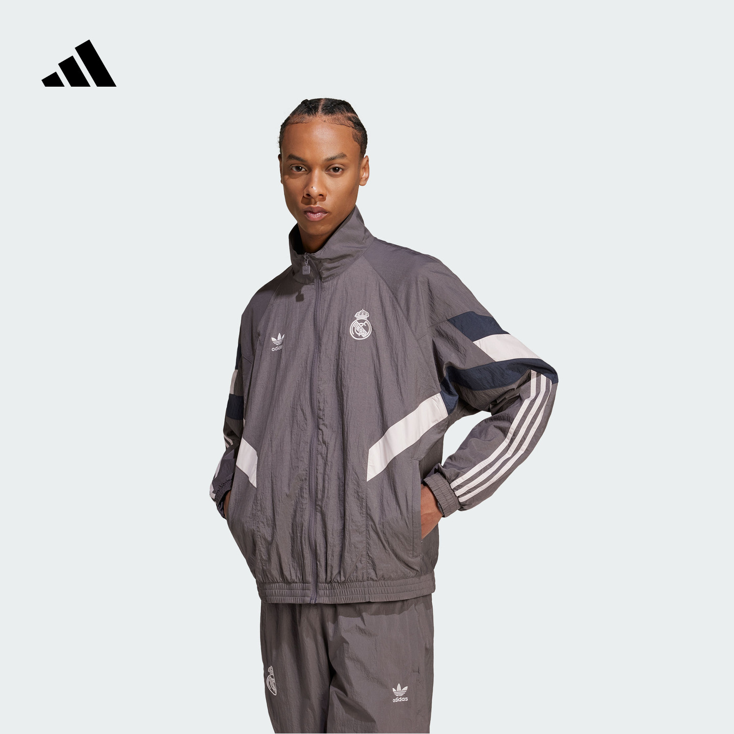 阿迪达斯男皇马足球休闲文化外套
