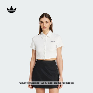 新款 复古短款 女夏季 运动上衣短袖 adidas阿迪达斯官方三叶草 POLO衫