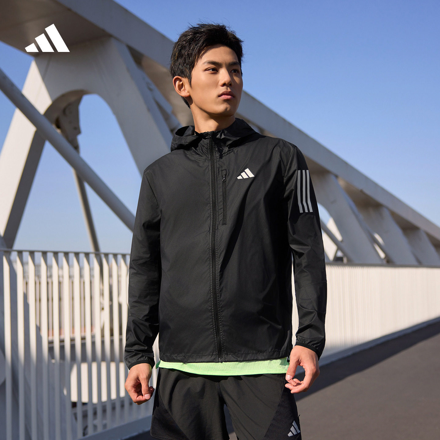 拒水防风修身跑步运动上衣连帽夹克外套男装春夏adidas阿迪达斯