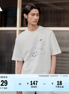 阿迪达斯男女宽松印花短袖T恤