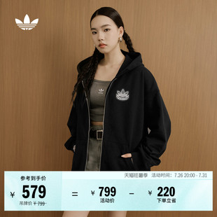 休闲日常针织拉链连帽夹克外套男女春季adidas阿迪达斯三叶草