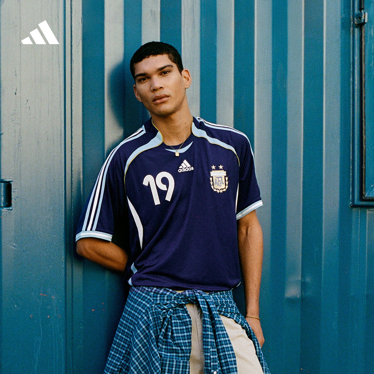 阿根廷队2006梅西版复古足球休闲文化短袖球衣男女adidas阿迪达斯