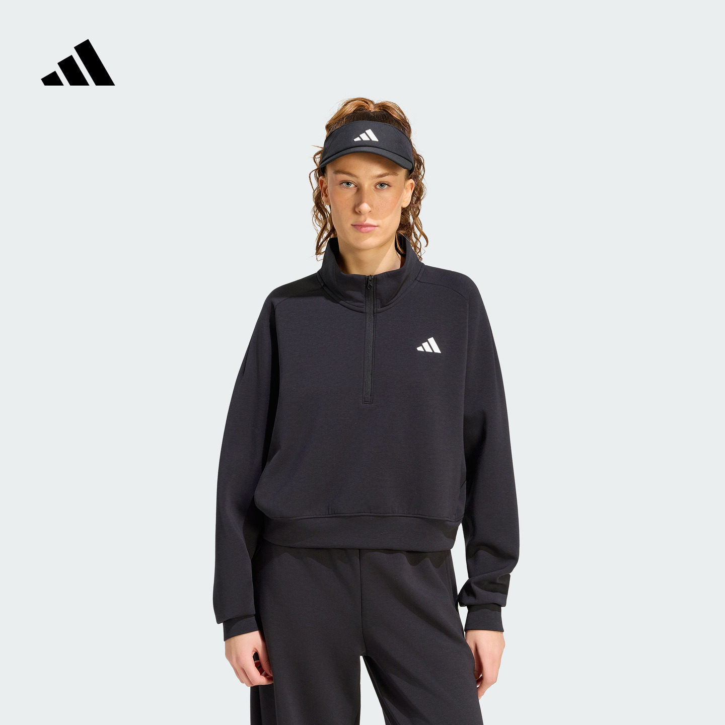 速干宽松简约半拉链漏斗领网球运动套头衫女装adidas阿迪达斯官方