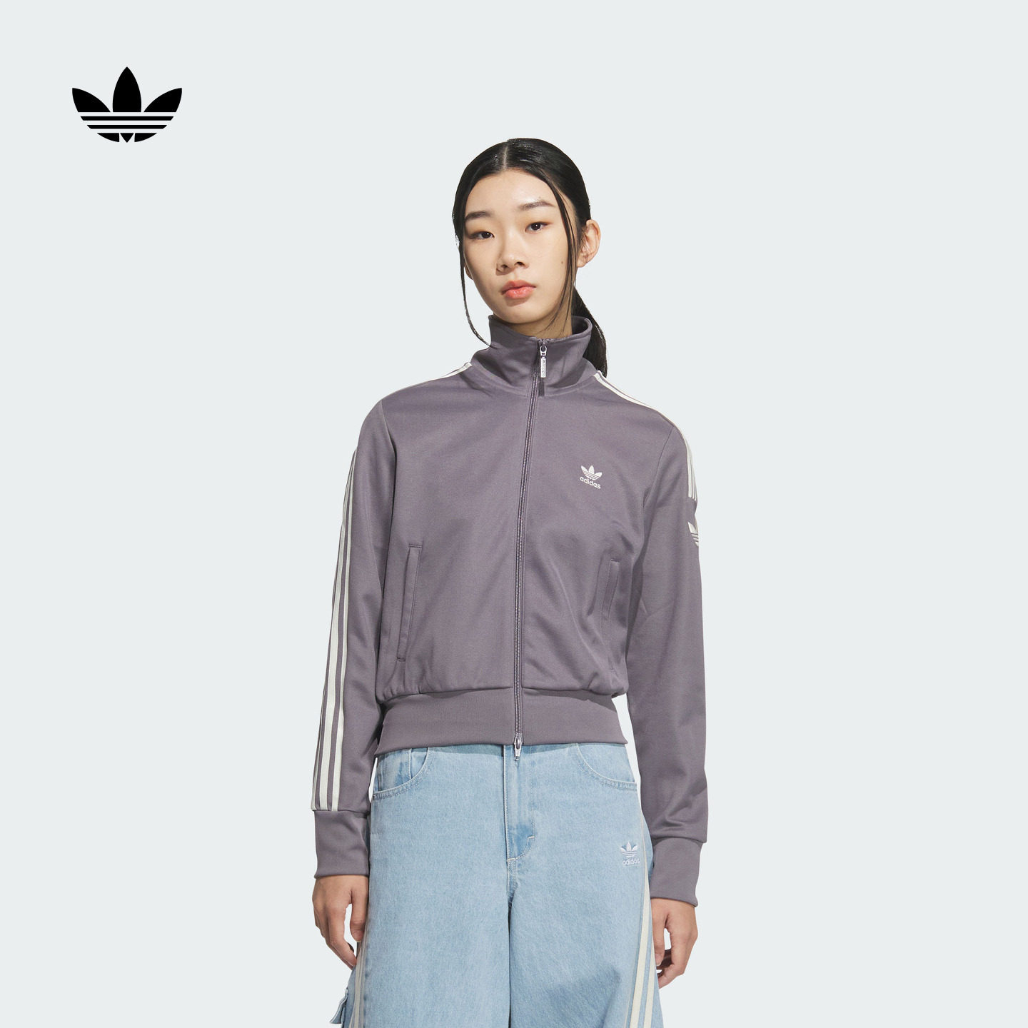 复古风经典三条纹针织立领夹克外套女装春季adidas阿迪达斯三叶草