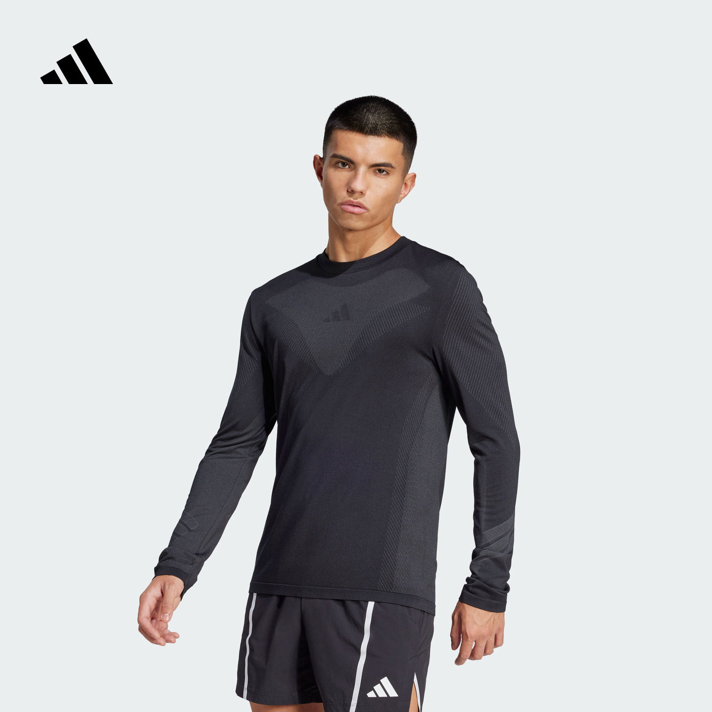 综合训练速干修身运动上衣圆领长袖T恤健身服男adidas阿迪达斯