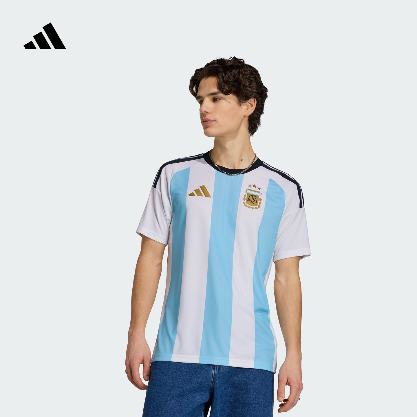 阿根廷队国家队世界杯主场助威版足球短袖球衣男装adidas阿迪达斯