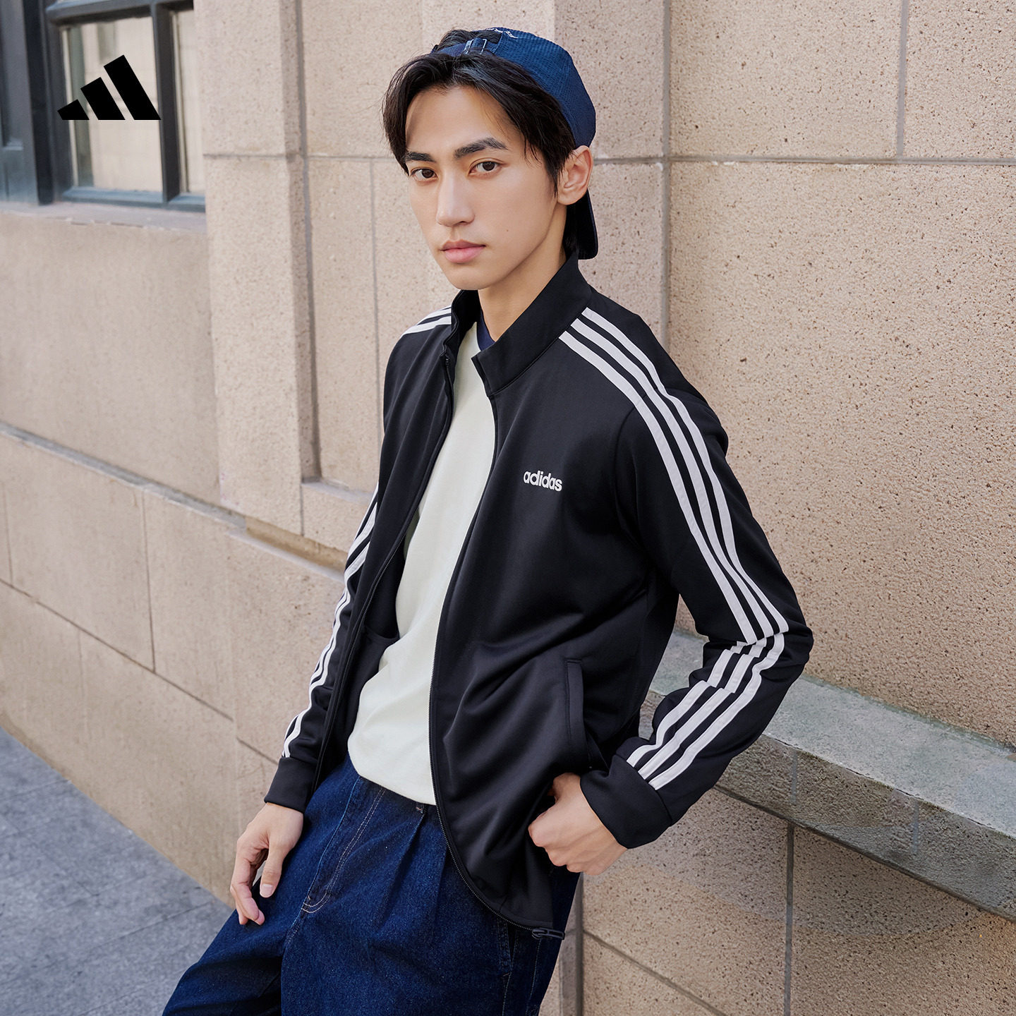 休闲舒适三条纹立领夹克外套卫衣男装秋季adidas阿迪达斯轻运动