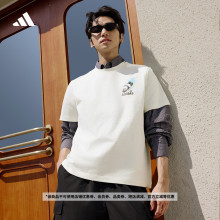 宽松纯棉印花上衣圆领短袖T恤男装夏季新款adidas阿迪达斯轻运动